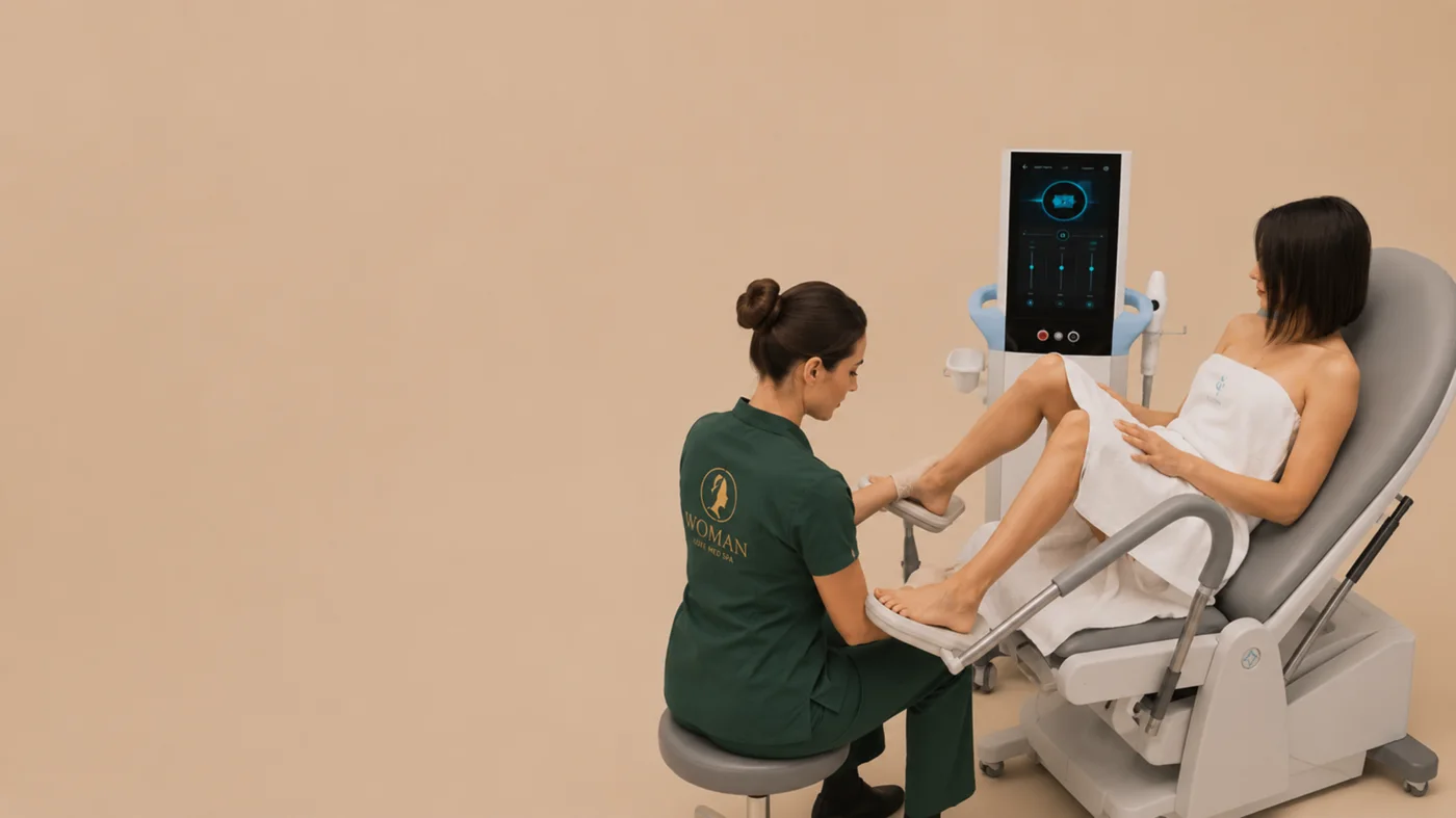 A WO/MAN specialist with a client in a private treatment room