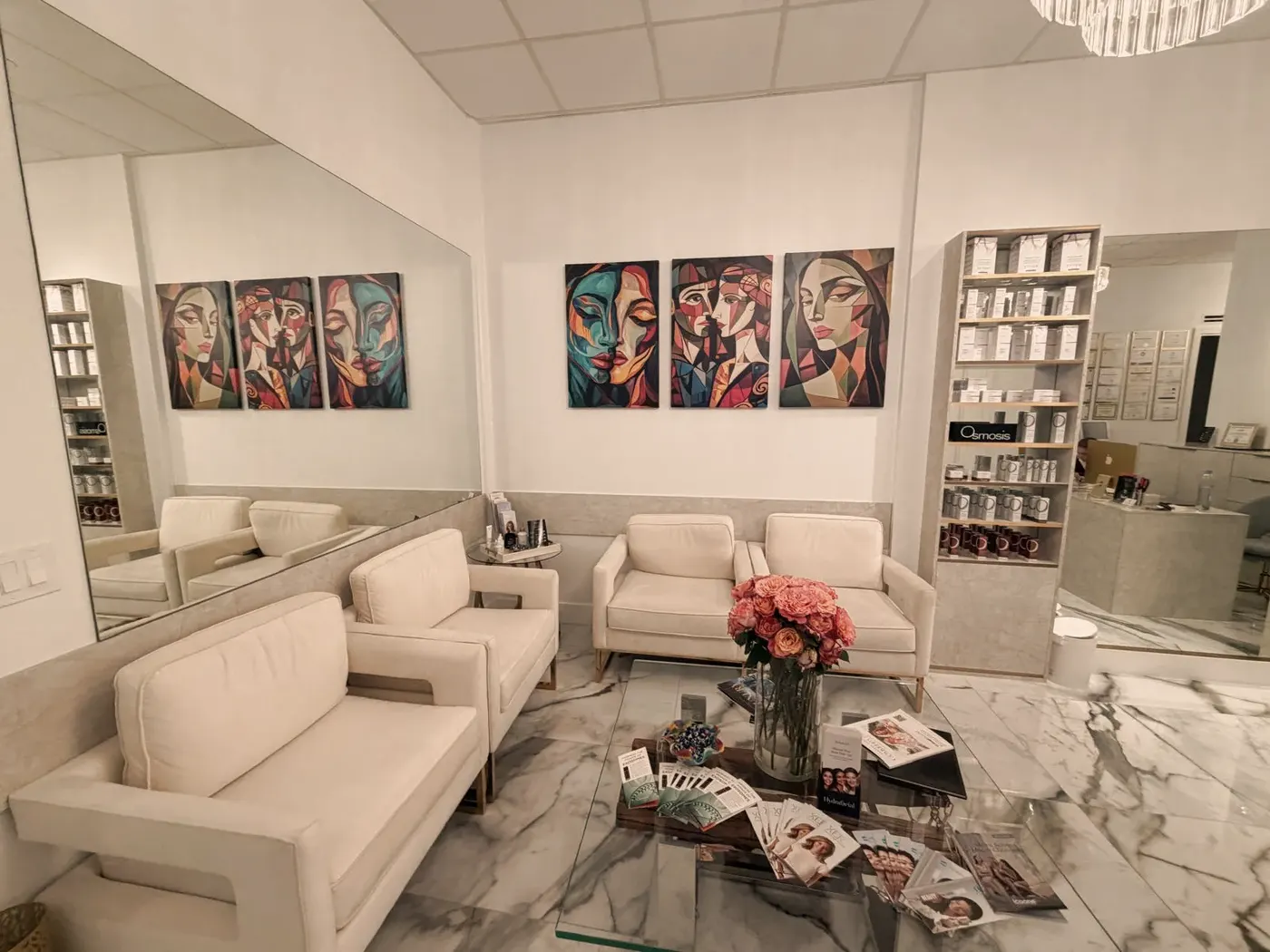 Cream sofas in the WO/MAN lounge